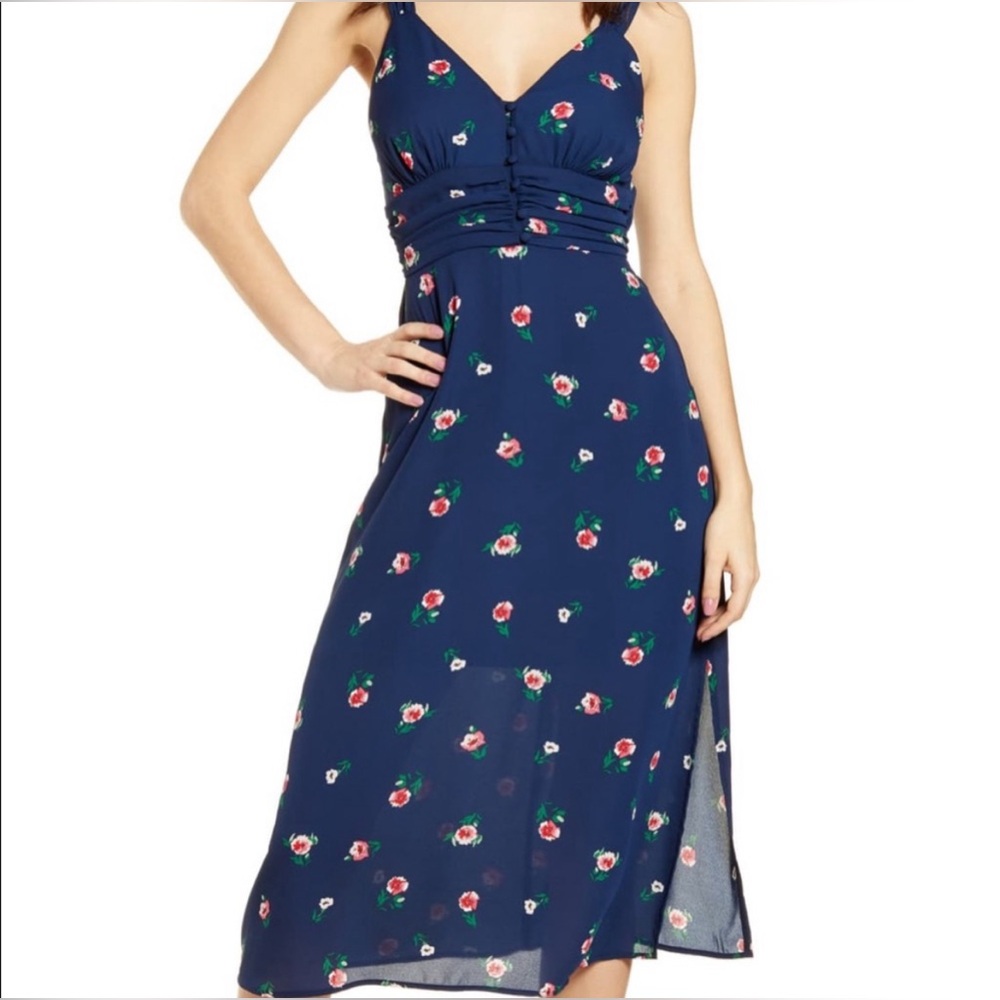 Dark blue midi dress purchased from Nordstrom.